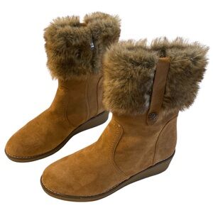 Patrizia by Spring Step Microsuede Faux Fur Wedge Boots 10